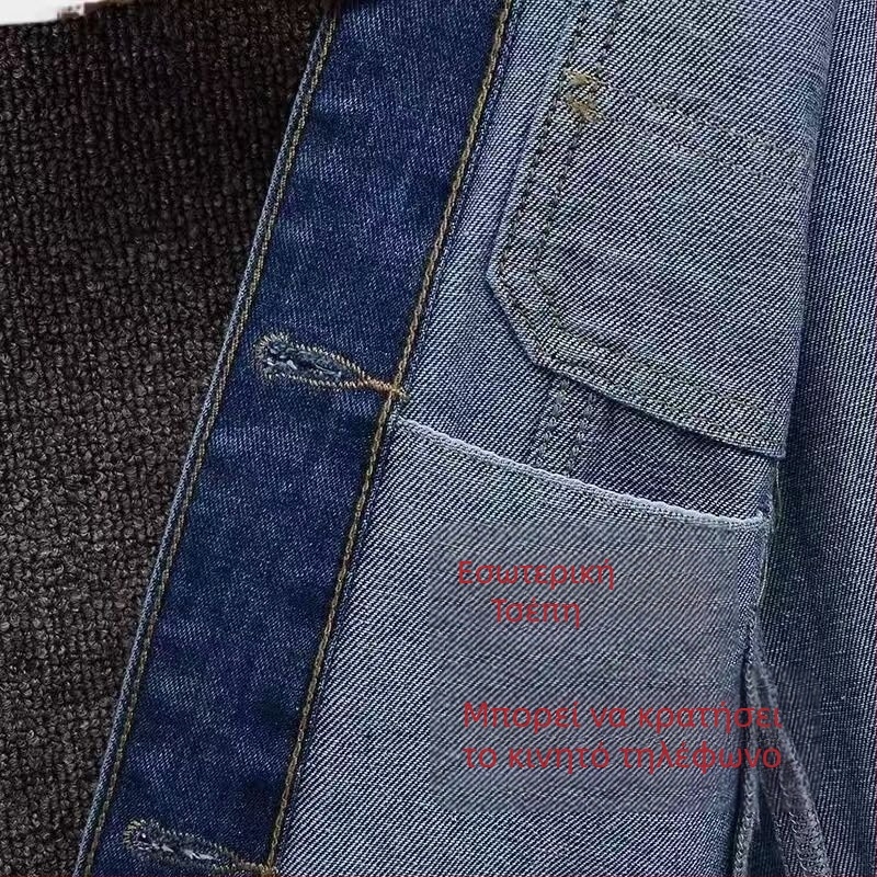 Γυναικείο τζιν μπουφάν Slim-Fit με μακριά μανίκια, polo γιακά, κανονικό μήκος 50–65 cm