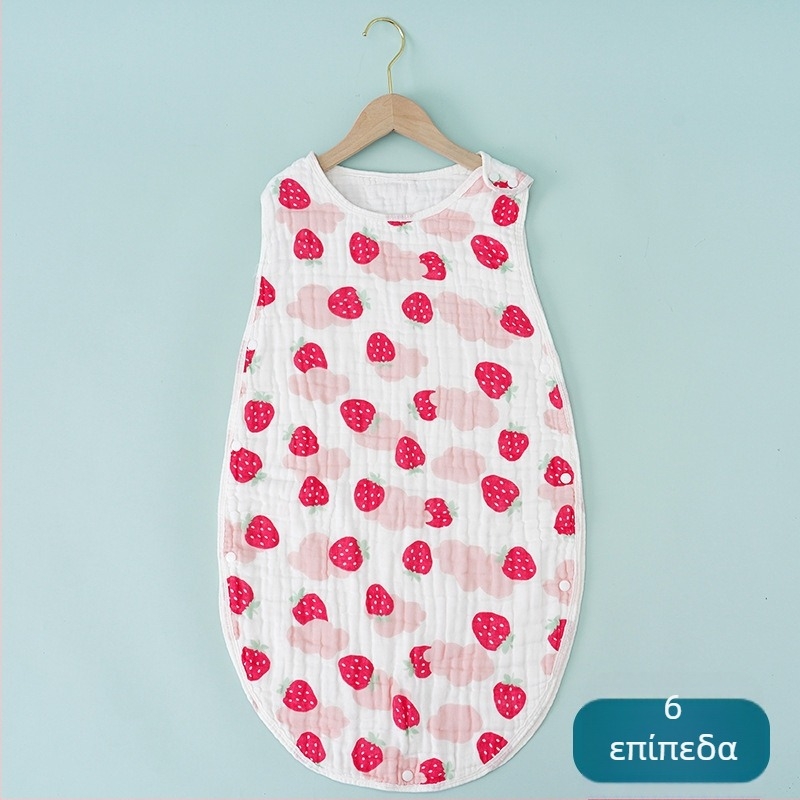 Βρεφικός υπνόσακος σε στυλ γιλέκας, ύφασμα από καθαρό βαμβάκι, γέμισμα βαμβάκι, σχέδιο φρούτων σε καρτούν