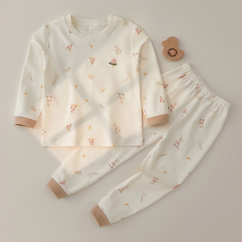 Σετ εσωρούχων παιδιών από 100% βαμβάκι, νεογέννητα 0–12 μηνών, στρογγυλή λαιμόκοψη, ουδέτερο φύλο, μοτίβο ζωάκια/καρτούν, διατηρεί τη θερμότητα, για άνοιξη και φθινόπωρο