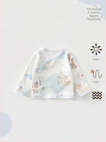 Νεογέννητο τοπ από 100% βαμβάκι με σχέδιο μισού πλάτης, στρογγυλός λαιμός, άνοιξη–φθινόπωρο, 0–12 μηνών