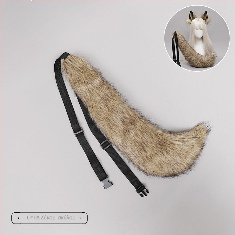 Κεφαλόδεσμος με λούτρινα αυτιά θηρίου, χειροποίητος, cartoon σχέδιο λύκου, unisex