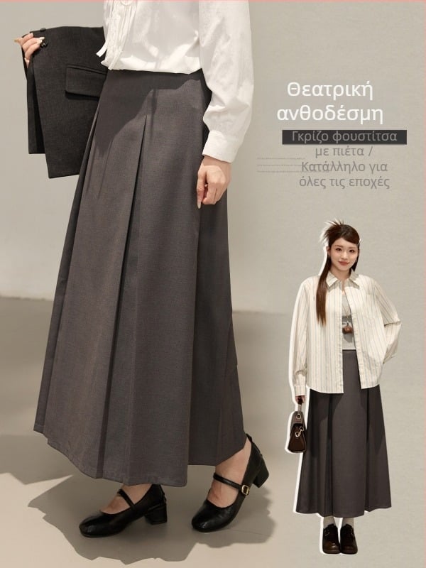 Φούστα σε Α-γραμμή midi με ανάγλυφες πιέτες, πολυεστερική ύφανση, υψηλή ελαστικότητα, περιεκτικότητα πολυεστέρα 90–95%