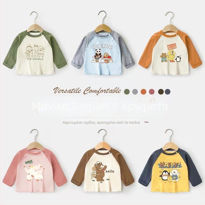 Μωρό μπλουζάκι με μακριά μανίκια από 100% βαμβάκι, με σχέδιο καρτούν, για ηλικίες 1–3 ετών, κατάλληλη για άνοιξη και φθινοπωρο