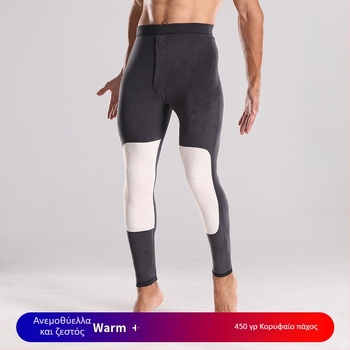 Ανδρικά θερμαντικά παντελόνια από μαλλί-μετάξι, με επένδυση φλίς, διπλό στρώμα, υψηλή μέση, προστασία γόνατος