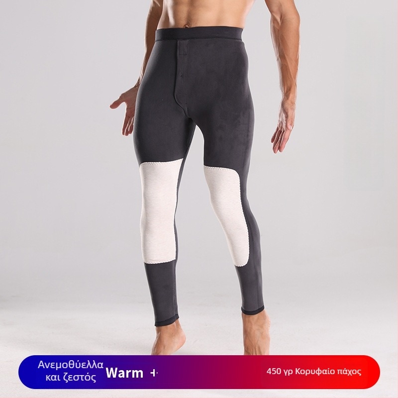 Ανδρικά θερμαντικά παντελόνια από μαλλί-μετάξι, με επένδυση φλίς, διπλό στρώμα, υψηλή μέση, προστασία γόνατος