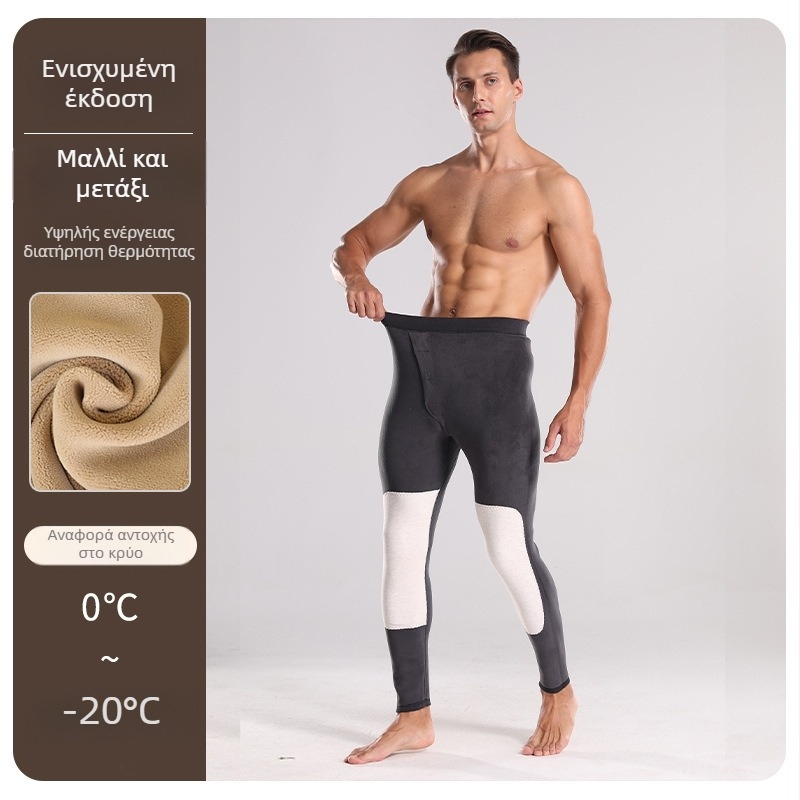 Ανδρικά θερμαντικά παντελόνια από μαλλί-μετάξι, με επένδυση φλίς, διπλό στρώμα, υψηλή μέση, προστασία γόνατος