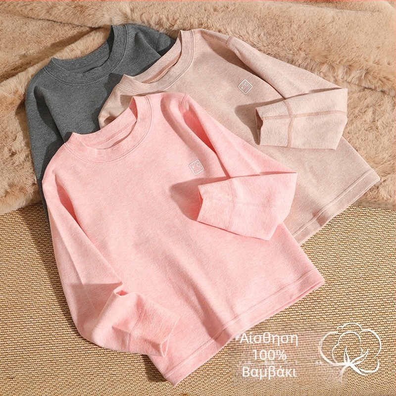 Παιδική μπλούζα βάσης από 100% βαμβάκι, μακριά μανίκια, στρογγυλός λαιμός, για άνοιξη-φθινόπωρο, Α-κλάσης