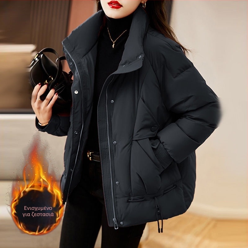 Γυναικείο παλτό με γέμισμα βαμβάκι-πολυεστέρα, χειμερινό 2024, χαλαρή γραμμή, φερμουάρ, μακριά μανίκια, κανονικό μήκος