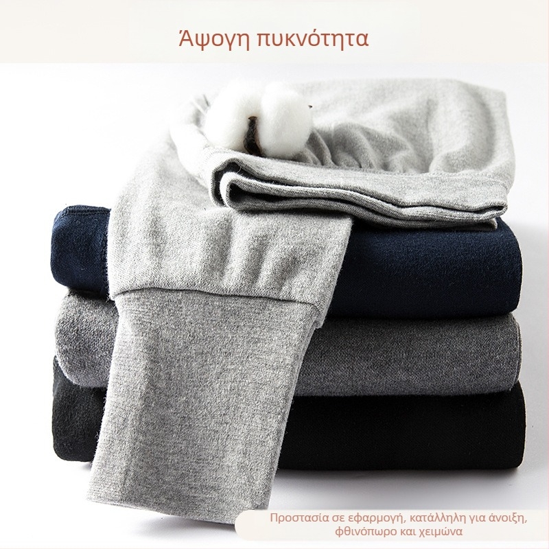 Ανδρικά θερμικά παντελόνια από 100% βαμβάκι, υψηλή μέση, χειμερινά, παχιά 220 g/m², μονόστρωμα