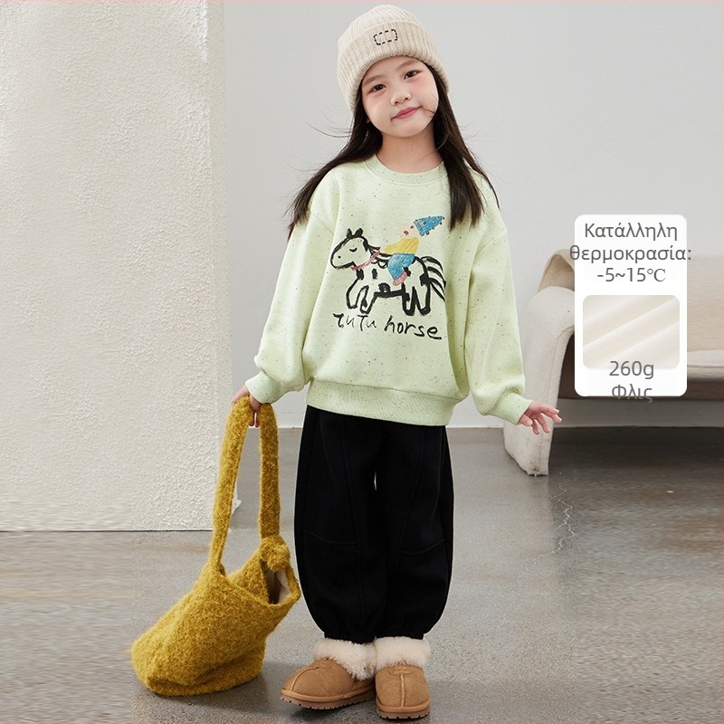 Παιδικό φούτερ από βαμβάκι με φλις επένδυση, χοντρή εσωτερική επένδυση, με γυριστό λαιμό, μακριά μανίκια, σχέδιο καρτούν/γραμμάτων, για κορίτσια 3-8 ετών, κατάλληλο για χειμώνα και φθινόπωρο.