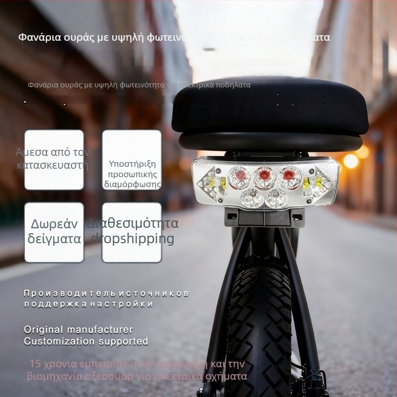 LED οπίσθιο φως δύο σε ένα για ηλεκτρικό ποδήλατο – πτυσσόμενο, μοντέλο D-03a, 3 LED, 36-72V, διάρκεια ζωής 30000 ωρών