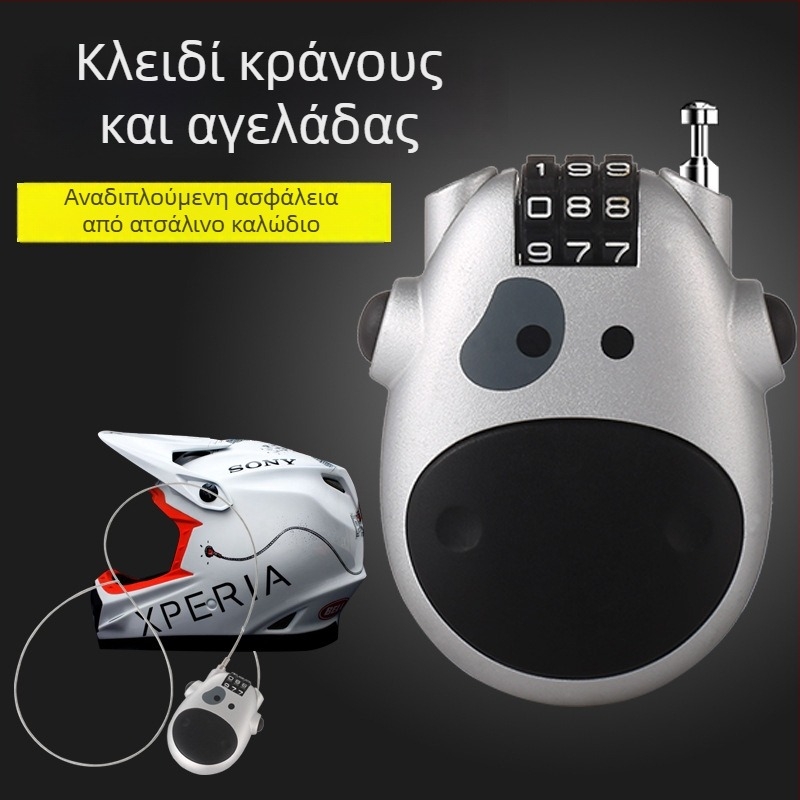 Κλειδαριά κράνους με χάλυβενό σύρμα, κλείδωμα με κωδικό, φορητό ABS πλαστικό σώμα, 70 g, μάρκα Jasit, εκτυπωμένο λογότυπο, αδειοδοτημένη ιδιωτική ετικέτα