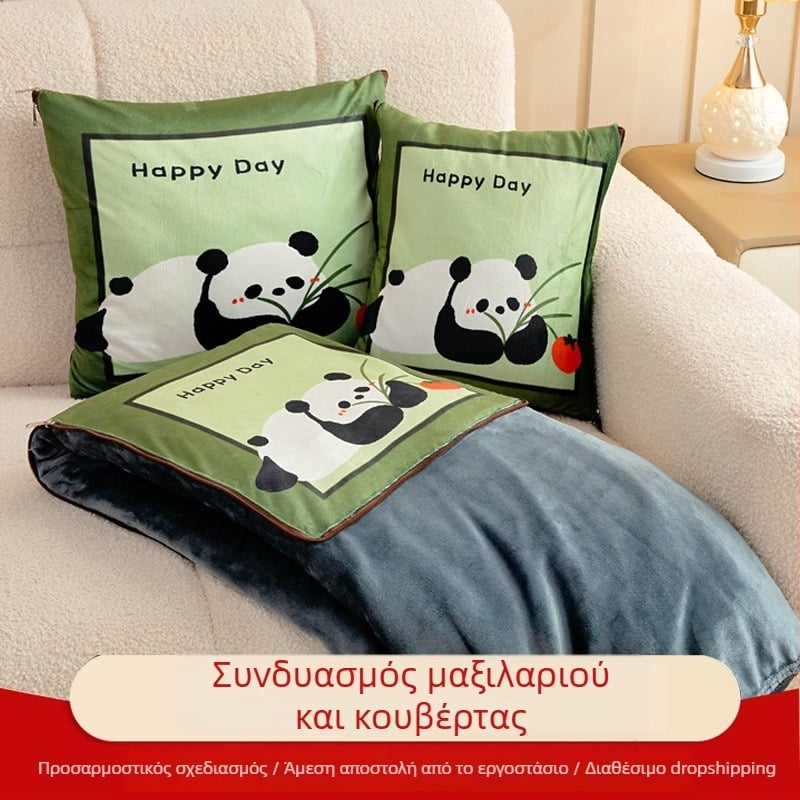 Δύο σε ένα φλανελ αυτοκινητό μαξιλαρο-κουβέρτα με προσαρμοζόμενο λογότυπο, μαλακό βελούδινο εξωτερικό, εκτύπωση καρτούν, πολυεστερική γέμιση