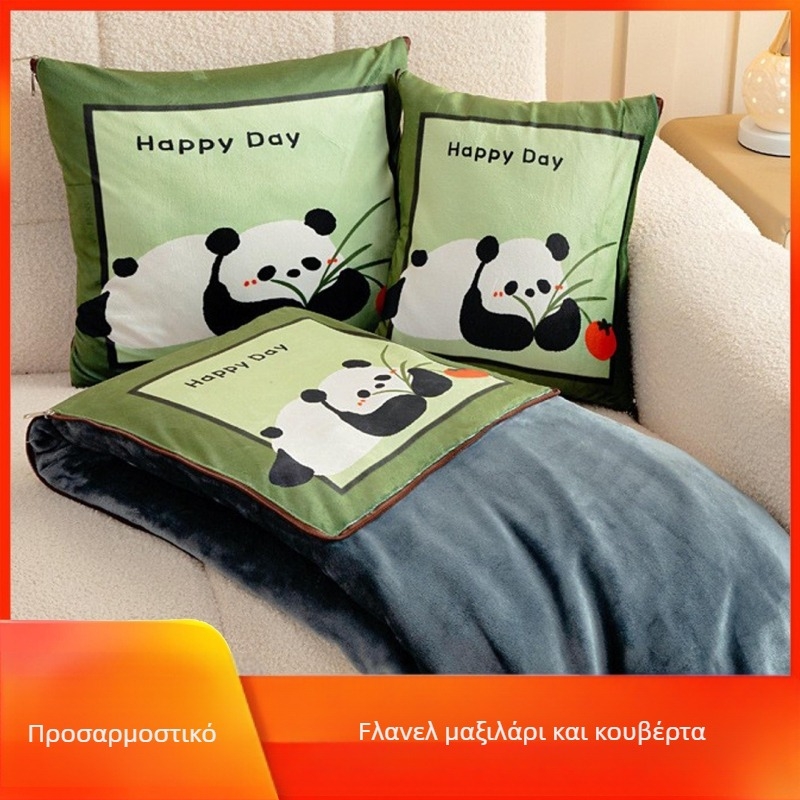 Δύο σε ένα φλανελ αυτοκινητό μαξιλαρο-κουβέρτα με προσαρμοζόμενο λογότυπο, μαλακό βελούδινο εξωτερικό, εκτύπωση καρτούν, πολυεστερική γέμιση