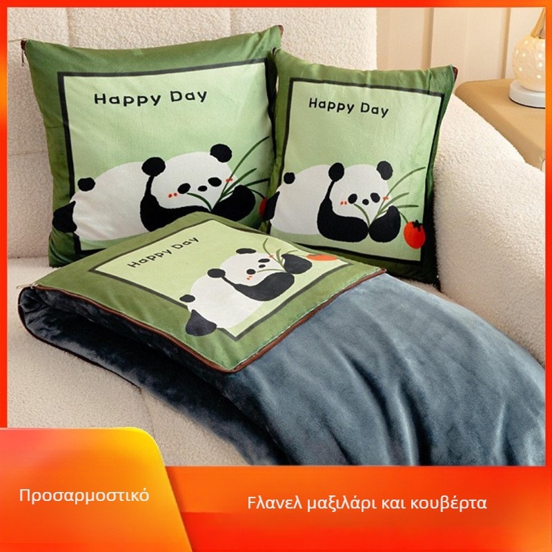 Δύο σε ένα φλανελ αυτοκινητό μαξιλαρο-κουβέρτα με προσαρμοζόμενο λογότυπο, μαλακό βελούδινο εξωτερικό, εκτύπωση καρτούν, πολυεστερική γέμιση