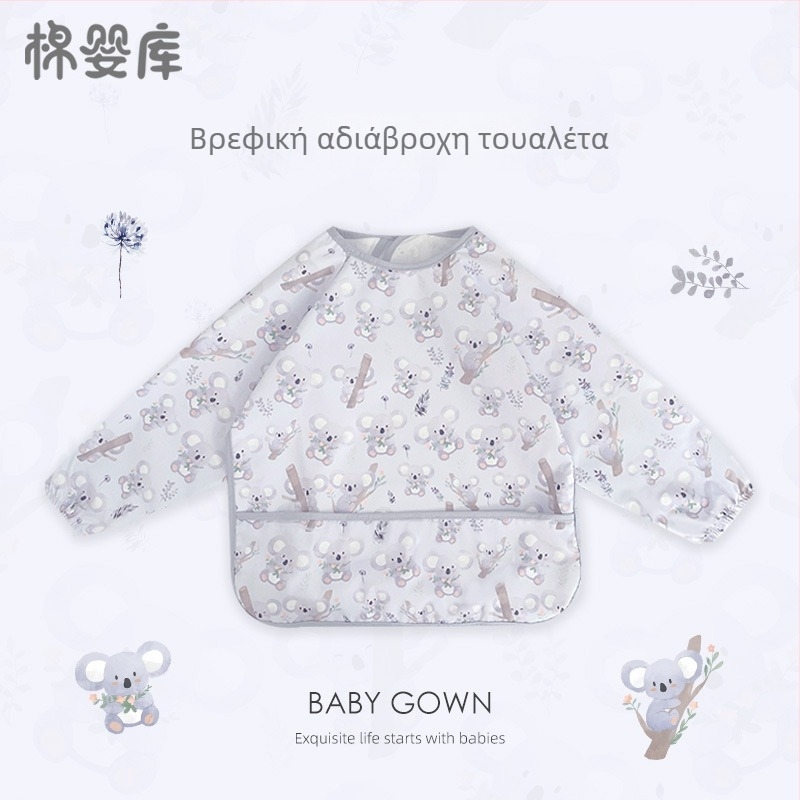 Unisex βρεφικό αδιάβροχο ποδιά-μπιμπ με μακριά μανίκια, 100% πολυεστέρας, σχέδιο χειροποίητης εικονογράφησης, τεσσάρων εποχών, κατάλληλο για βρέφη και νήπια 1–3 ετών, ασφάλεια κατηγορίας Α