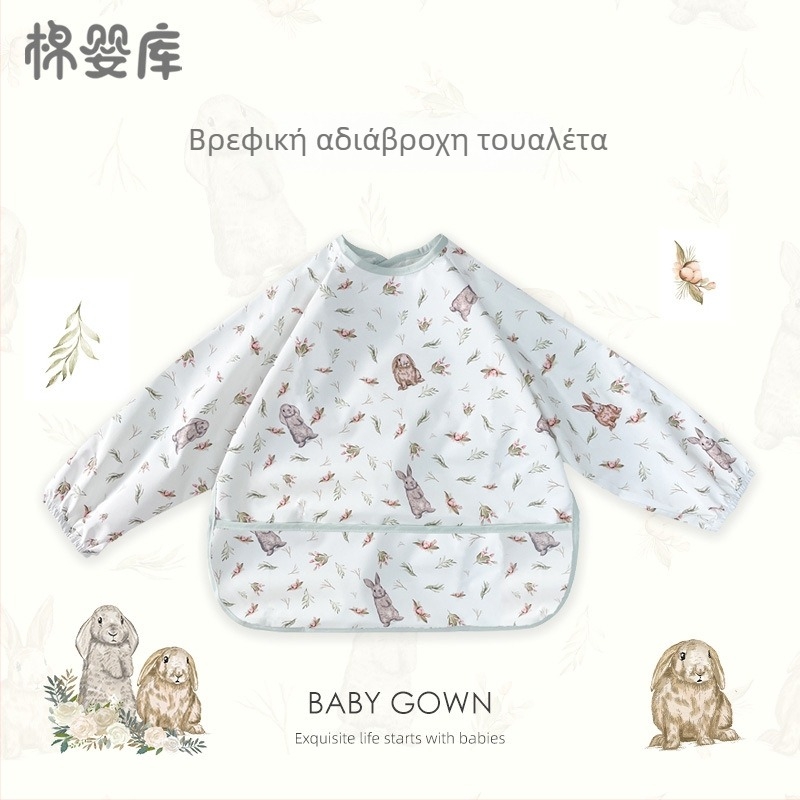 Unisex βρεφικό αδιάβροχο ποδιά-μπιμπ με μακριά μανίκια, 100% πολυεστέρας, σχέδιο χειροποίητης εικονογράφησης, τεσσάρων εποχών, κατάλληλο για βρέφη και νήπια 1–3 ετών, ασφάλεια κατηγορίας Α