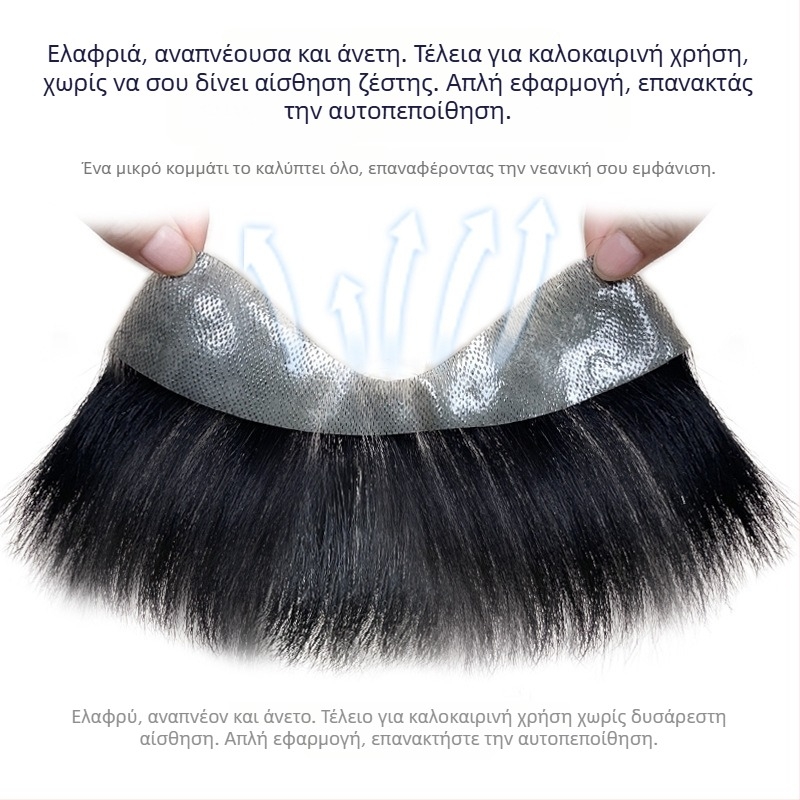 Ανδρικό τμήμα περούκας για γραμμή μετώπου, πραγματικά ανθρώπινα μαλλιά, ίσιο, ολόχειρη ύφανση, μπορεί να βαφτεί και να περμανάντ