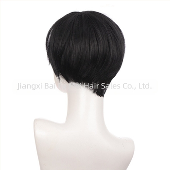 Ανδρική περούκα, κοντά ίσια μαλλιά, συνθετικό ινώδες υψηλής θερμοκρασίας, πλαϊνά φράντζες με κλίση, ρεαλιστικό αποτέλεσμα