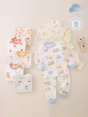 Unisex παιδικό σετ πιτζάμες από 100% βαμβάκι, μακριά μανίκια, κατηγορία Α, αντιβακτηριακές, με στρογγυλό λαιμό χωρίς ραφές