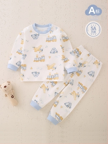 Unisex παιδικό σετ πιτζάμες από 100% βαμβάκι, μακριά μανίκια, κατηγορία Α, αντιβακτηριακές, με στρογγυλό λαιμό χωρίς ραφές