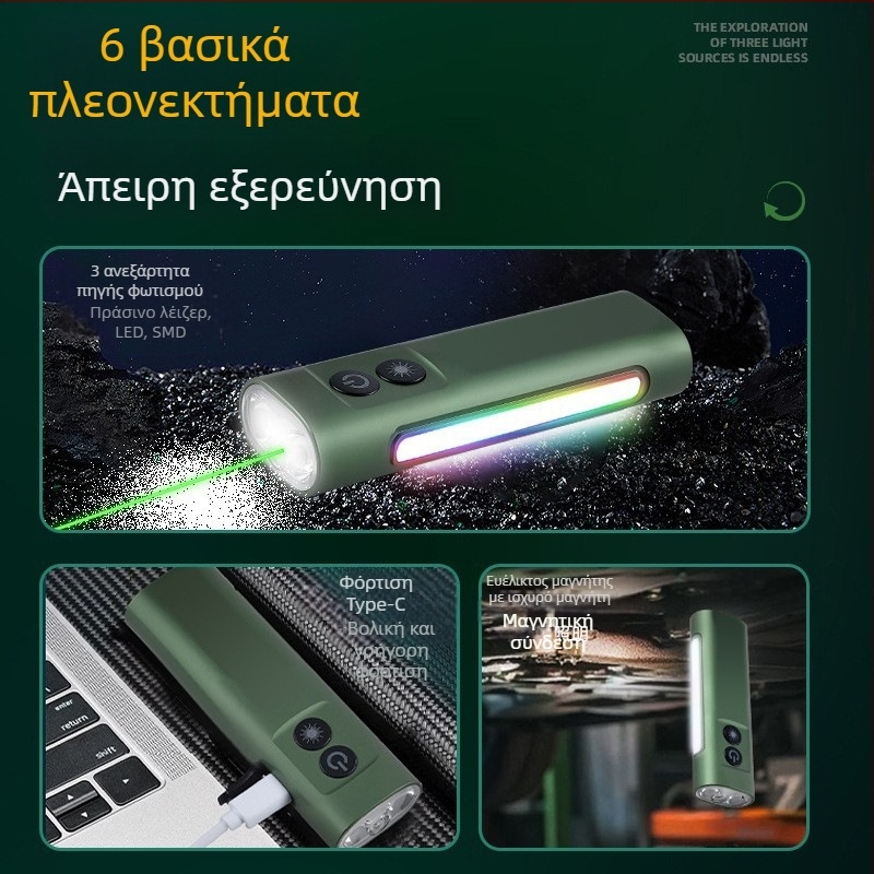 Φακός LED από κράμα αλουμινίου, 5W, επαναφορτιζόμενη μπαταρία 1000mAh, χειροκίνητη τροφοδοσία, με λουρί κλειδιών, εμβέλεια ≥ 500 m