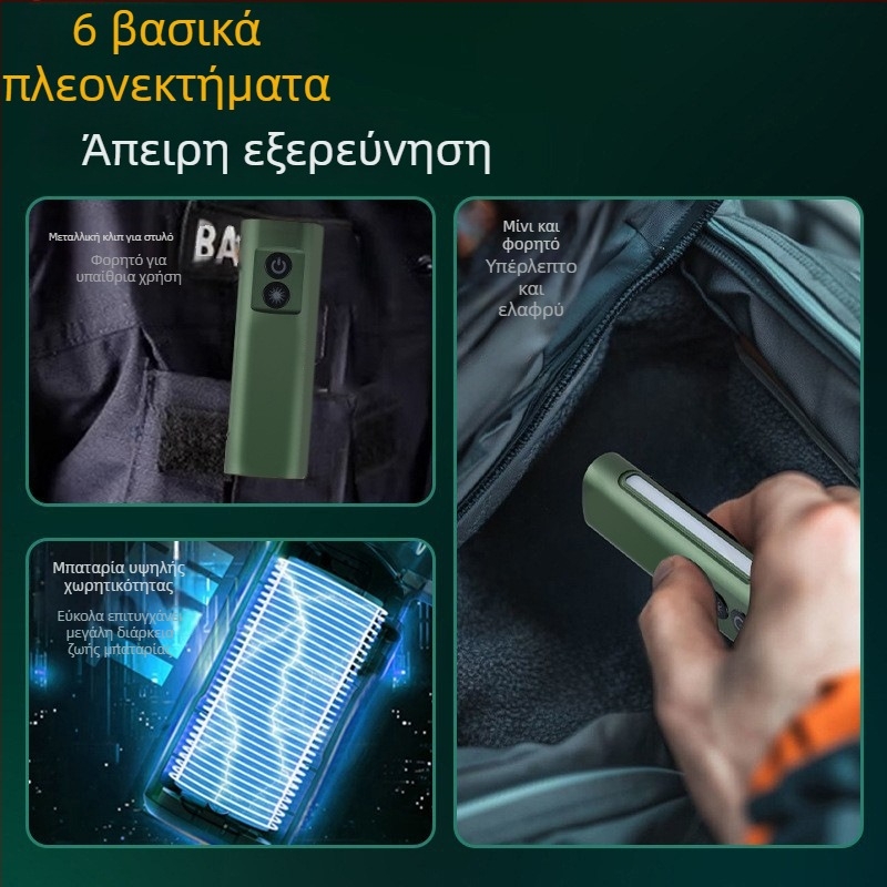 Φακός LED από κράμα αλουμινίου, 5W, επαναφορτιζόμενη μπαταρία 1000mAh, χειροκίνητη τροφοδοσία, με λουρί κλειδιών, εμβέλεια ≥ 500 m