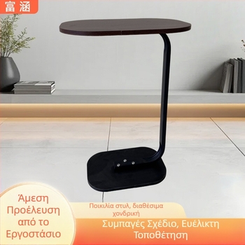 Πλευρικό τραπεζάκι με μεταλλικό πλαίσιο και επιφάνεια από τεχνητό ξύλο, μοντέρνος μινιμαλισμός, κατάλληλο για σαλόνι, υπνοδωμάτιο ή μελέτη