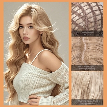 Περούκα καθημερινή με μεσαίο χωρισμό, θερμοανθεκτικό συνθετικό ἰνὰ, φυσικό καθημερινό στυλ, φράντζα: ίσια ή κεκλιμένη, μη βαφεται