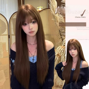 Περούκα με μακριά ίσια μαλλιά και φράντζα, φυσικό στυλ, ίνες ανθεκτικές στη θερμότητα, δεν επιτρέπεται περμαν ή βαφή