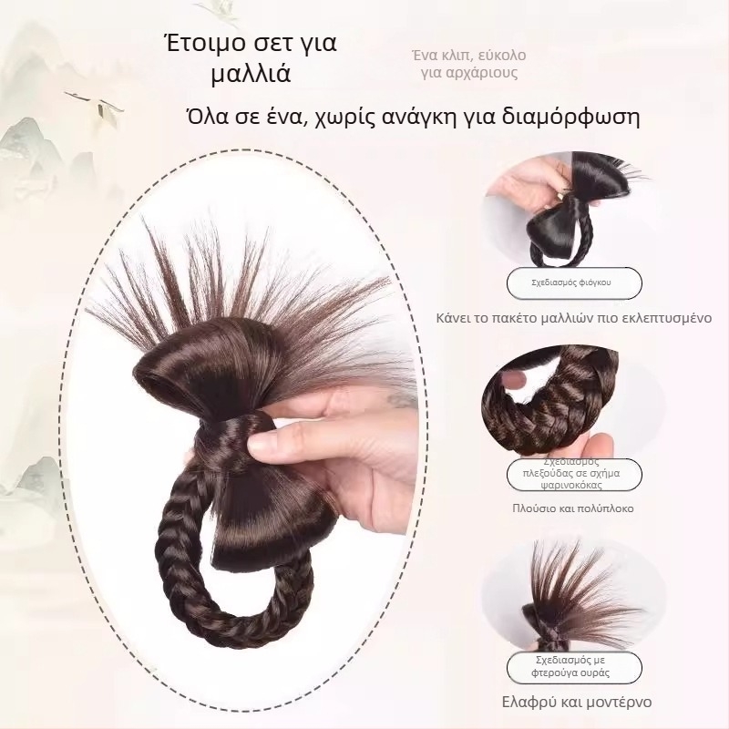Περούκα με ουρά Keffi Qinghe Hair Package — θερμοανθεκτικές ίνες, ημιχειροκίνητη επεξεργασία, μοντέλο Qinghe Hair Package, δεν βαφεται ή περμανάνεται