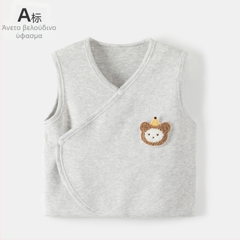 Βρεφικό γιλέκο χωρίς μανίκια από βελούδινο βαμβάκι, 95% βαμβάκι, άνοιξη-φθινόπωρο, στυλ καρνταγίν, μπροστινό κούμπωμα με ένα κουμπί, μοτίβα: ζώα, ρίγες, κινούμενα σχέδια