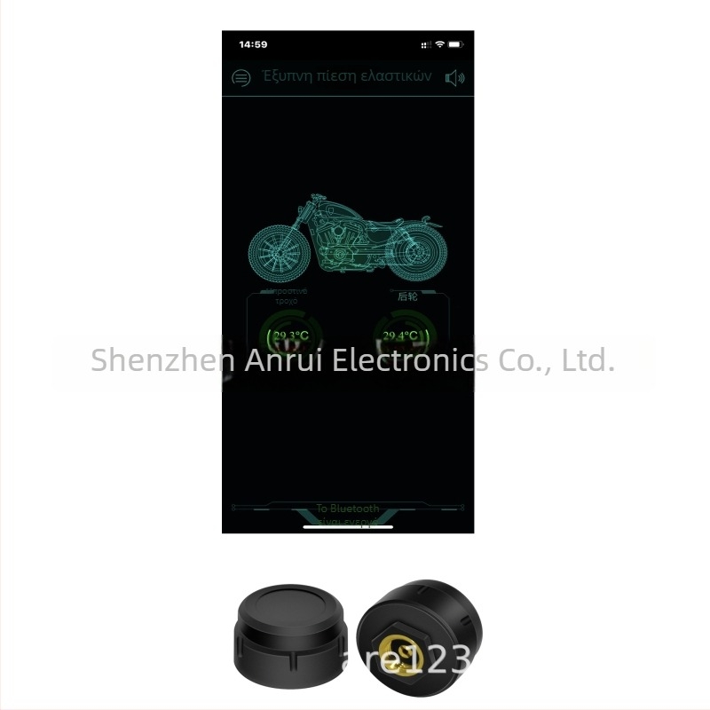 Bluetooth μετρητής πίεσης ελαστικών για μοτοσικλέτες και αυτοκίνητα, μοντέλο M-05, ψηφιακή οθόνη, εύρος πίεσης 0-13 bar, υψηλής ακρίβειας σύστημα παρακολούθησης πίεσης