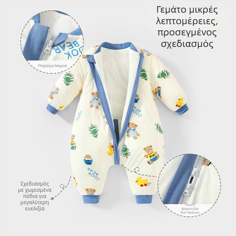 Βρεφικός υπνόσακος – παχύτερη μόνωση, εξωτερικό βαμβακερό ύφασμα, επένδυση πολυεστέρα, μεταλλικό φερμουάρ, μοτίβο με κινούμενο σχέδιο, κατάλληλος για χειμώνα, άνοιξη και φθινόπωρο, λειτουργία σταθερής θερμοκρασίας, για ηλικία 1–3 ετών