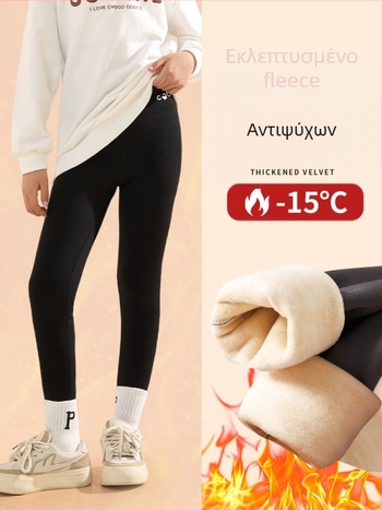 Κορίτσια κολάν με φλις επένδυση, παχιές, υψηλή μέση, πλήρους μήκους, νάιλον 93,6%, φθινοπωρινό-χειμερινό