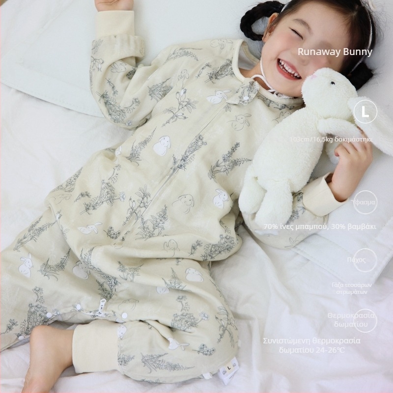 Υπνόσακος για βρέφη και παιδιά, τεσσάρων στρώσεων ύφασμα από μπαμπού και βαμβάκι (70/30) με επένδυση, καρτούν σχέδιο, κατάλληλος για άνοιξη-φθινόπωρο, απομακρύνει την υγρασία