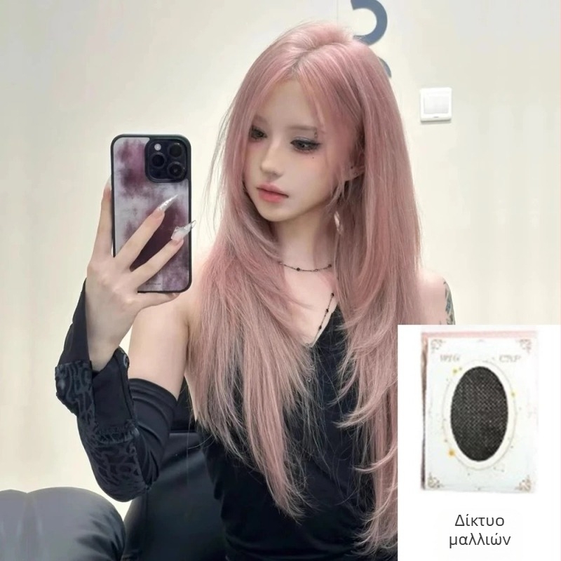 Μακριά ίσια περούκα με λοξά φράντζα, πλήρης κάλυψη κεφαλής, ινες ανθεκτικές στη θερμότητα, μηχανική κατασκευή