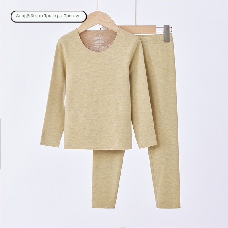 Παιδικό σετ θερμικού εσωρούχου με φλις επένδυση, unisex, Derong ακρυλικό, πολύ παχύ 301–350 g/m², μπλούζα με στρογγυλό λαιμό και μακριά μανίκια, παντελόνια.
