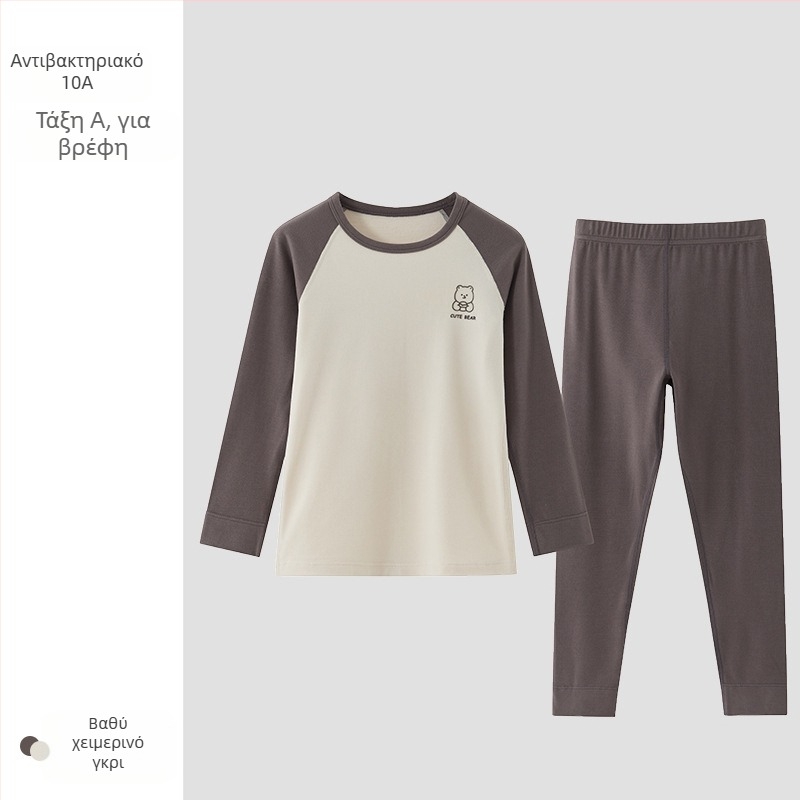 Παιδικό σετ θερμικού εσωρούχου με φλις επένδυση, unisex, Derong ακρυλικό, πολύ παχύ 301–350 g/m², μπλούζα με στρογγυλό λαιμό και μακριά μανίκια, παντελόνια.