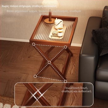 Αναδιπλούμενο πλευρικό τραπεζάκι από μπαμπού με ακρυλικό επάνω – μοντέρνος μινιμαλισμός, πλαίσιο από μπαμπού, MDF πάνελ, συμβατό με φορητό υπολογιστή