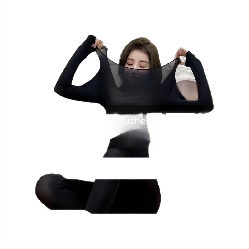 Γυναικείο σετ θερμικού βάσης από υπερλεπτό νάιλον, χωρίς ραφές, φιλικό προς το δέρμα, διατηρεί τη ζέστη, μακρυμάνικη μπλούζα με στρογγυλή λαιμόκοψη + μακριές παντελόνες