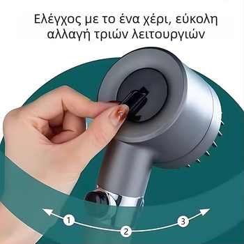 Φορητή κεφαλή ντους με 3 λειτουργίες ψεκασμού, ενισχυμένη πίεση, ABS κυκλικό σώμα, βούρτσα μασάζ από σιλικόνη