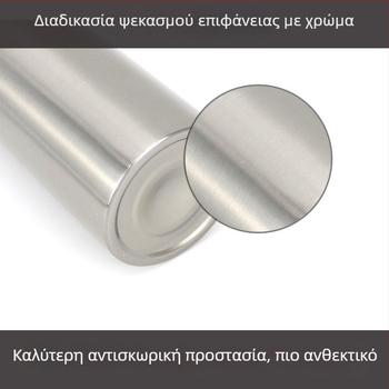 Δοχείο διανομέας από ανοξείδωτο ατσάλι 304 για σαπούνι, αντισηπτικό, αφρόλουτρο, λοσιόν και σαμπουάν — επιφάνεια βουρτσισμένη, μηχανισμός πατήματος, μοντέρνος μινιμαλιστικός σχεδιασμός