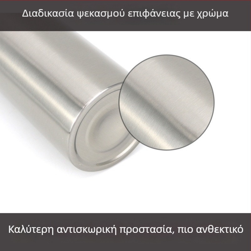 Δοχείο διανομέας από ανοξείδωτο ατσάλι 304 για σαπούνι, αντισηπτικό, αφρόλουτρο, λοσιόν και σαμπουάν — επιφάνεια βουρτσισμένη, μηχανισμός πατήματος, μοντέρνος μινιμαλιστικός σχεδιασμός