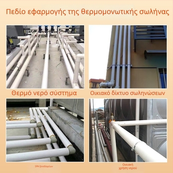 Ανοξείδωτος σωλήνας με μόνωση πολυουρεθανικού αφρού για ζεστό νερό, θέρμανση και ηλιακά/κλιματιστικά συστήματα — ολοκληρωμένος συνθετικός σωλήνας; θερμ. αγωγιμότητα 0,0209 W/mK; πυκνότητα PU 40–60 kg/m³