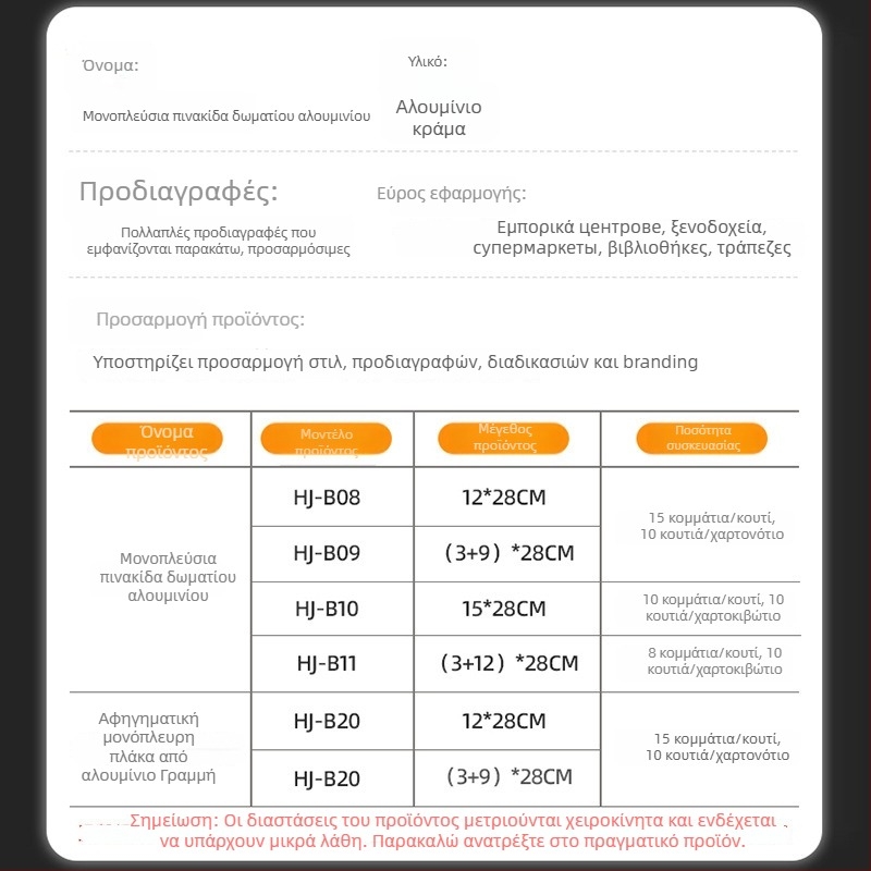 Μονοπλευρή πινακίδα τμήματος από κράμα αλουμινίου με αυλάκι, οριζόντια και κάθετη κενή πινακίδα πόρτας