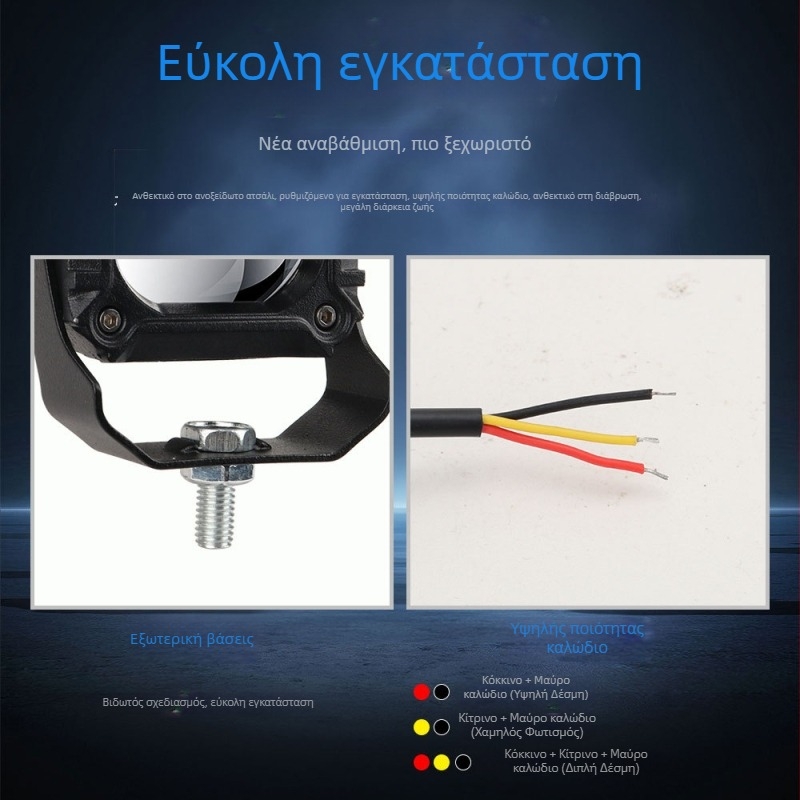 Φακός LED μοτοσικλέτας, αλουμινένιο περίβλημα και φακό, 12V, IP67, 15000 lm, LED