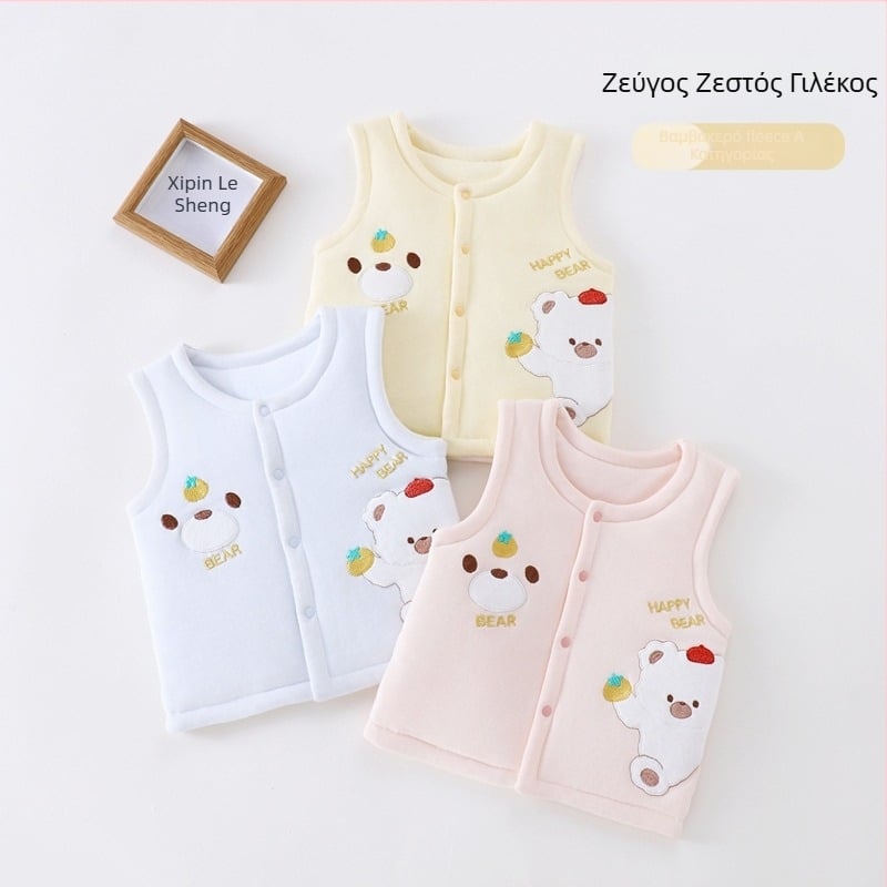 Γιλέκο μωρών από 100% βαμβάκι με επένδυση, unisex, 0–12 μηνών, φθινοπωρινό–χειμερινό, χωρίς μανίκια, με σχέδιο καρτούν