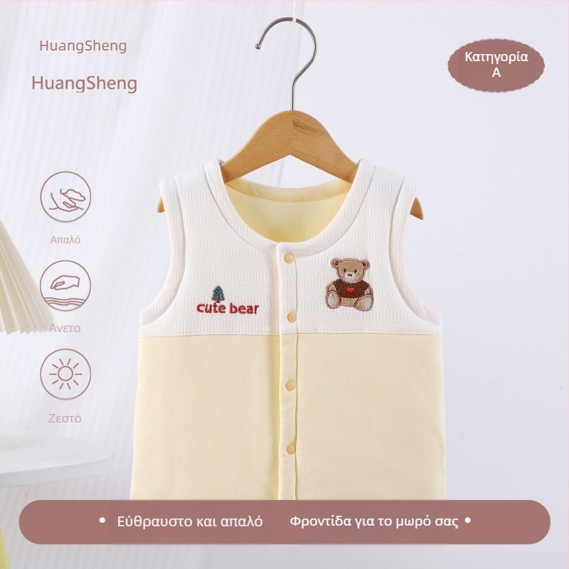 Γιλέκο μωρών από 100% βαμβάκι με επένδυση, unisex, 0–12 μηνών, φθινοπωρινό–χειμερινό, χωρίς μανίκια, με σχέδιο καρτούν