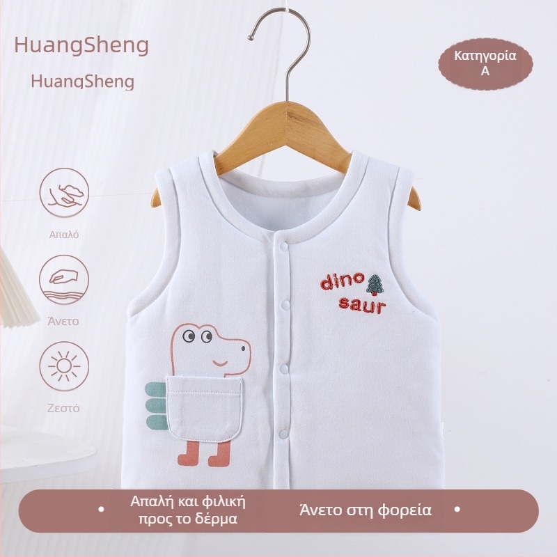 Γιλέκο μωρών από 100% βαμβάκι με επένδυση, unisex, 0–12 μηνών, φθινοπωρινό–χειμερινό, χωρίς μανίκια, με σχέδιο καρτούν
